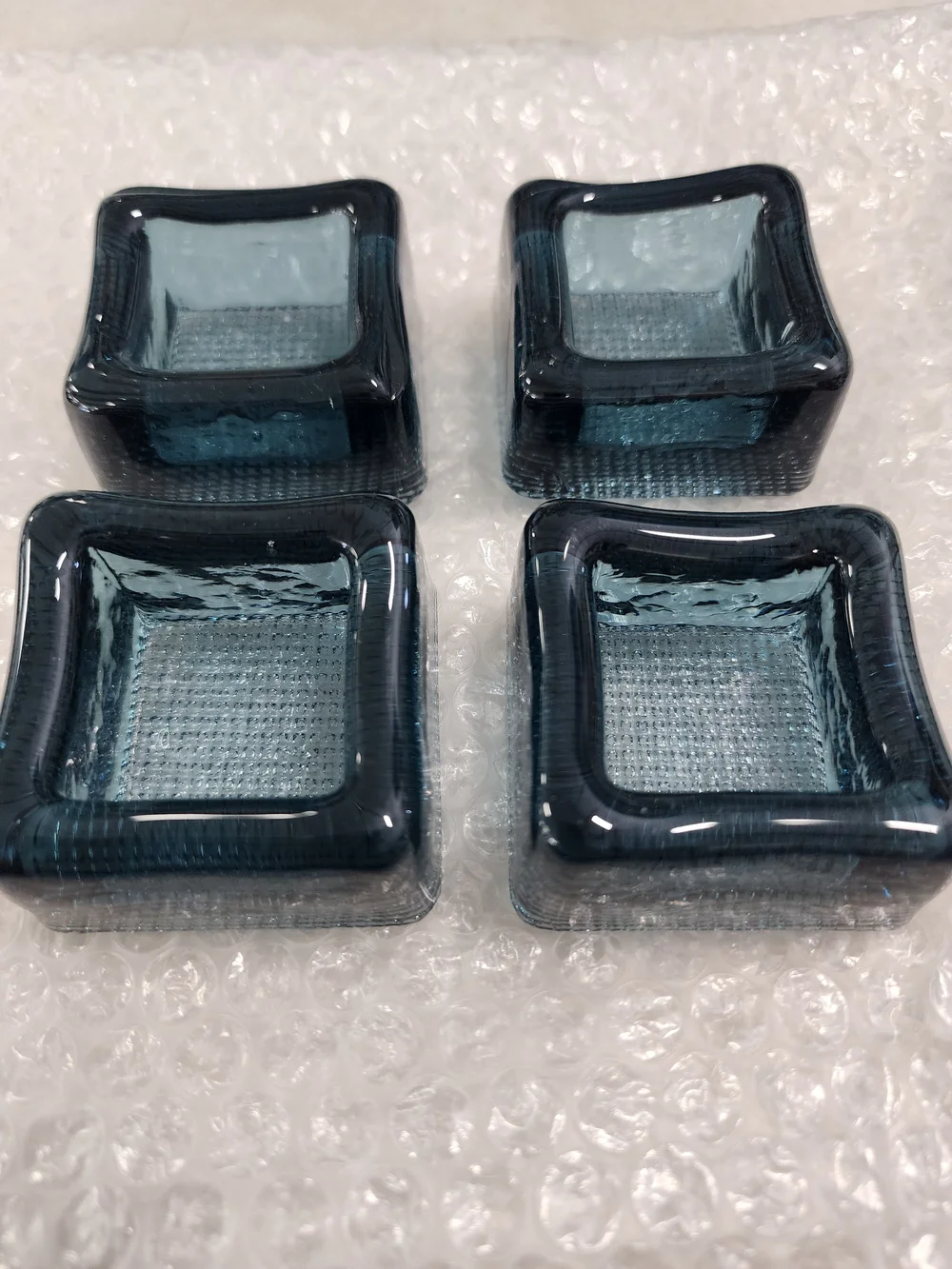 Set of 4 Pukeberg Sweden Blue Glass Ashtrays